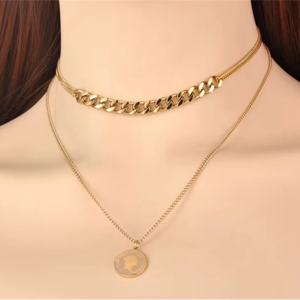 Triple Layer Queen Coin 18K Gold Plated Necklace
